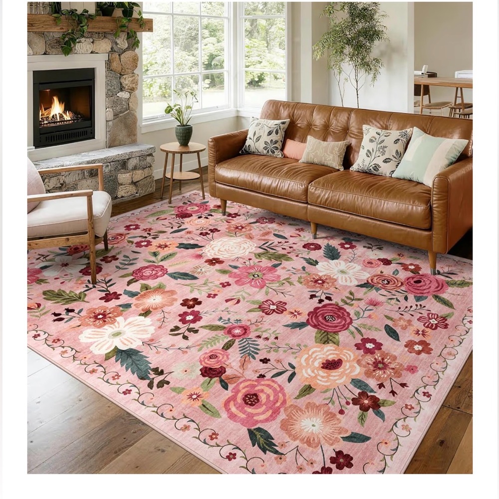Floral Pink Area Rug - Stylish Home Accent